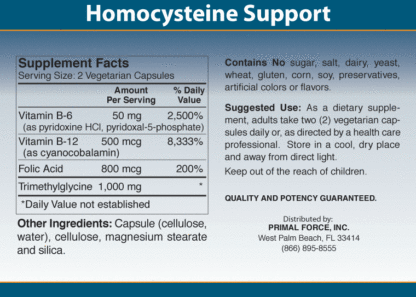 Homocysteine Support Ingredients label