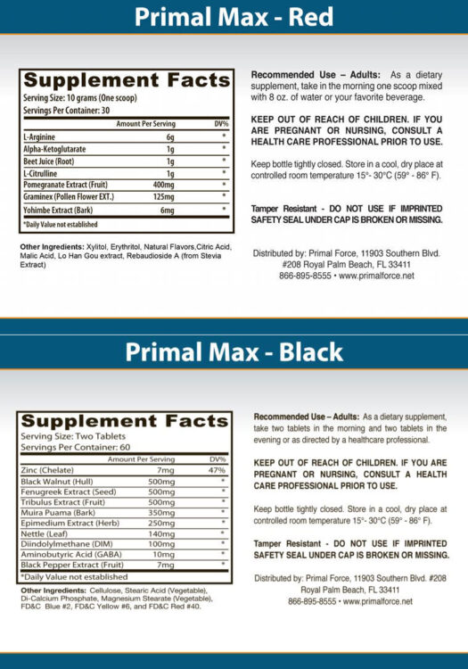 ingredients label Primal Max