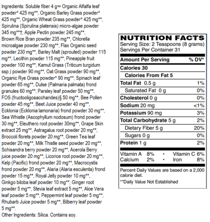 ingredients label Super Greens